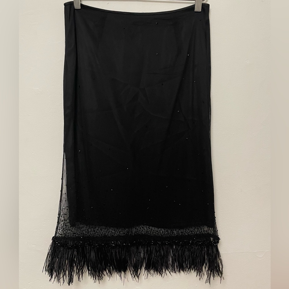 Vintage Sheer beaded and feather Tahari skirt